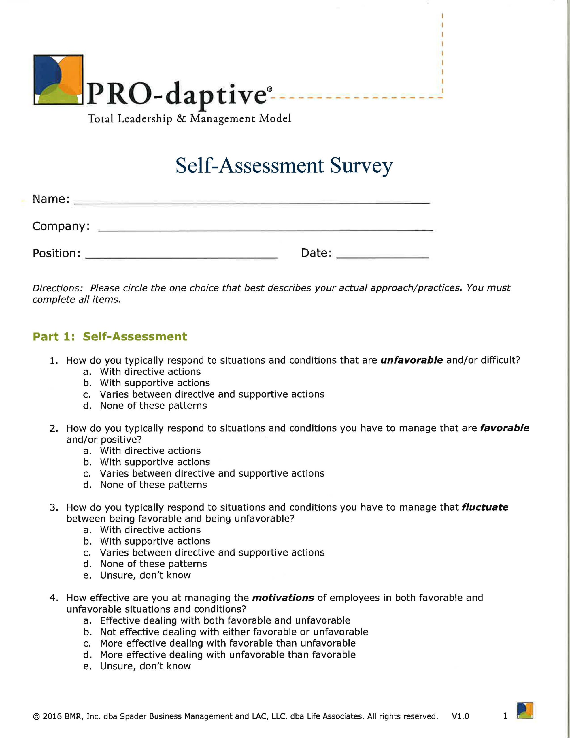image of first page of PRO-daptive self-assessment